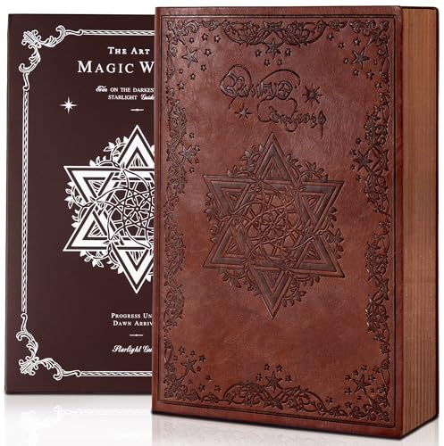 MINICAGIE Lined Journal for Men Soft Cover Notebook Mens Journal for Writing, 180 Lay Flat Vintage Journaling Notebooks Hexagram Personal Notebook, 5.7'' X 8.3'', Brown