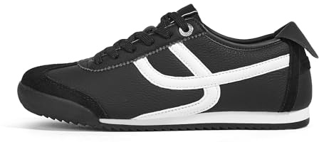 LUCKY STEP Zapatillas Ligeras Retro para Mujer - Diseño de Suela Fina Flexible y Malla Transpirable, Zapatos de Ocio para Caminar por la Ciudad y Hacer Deporte (Negro/Blanco, 10US-40EU-7UK)