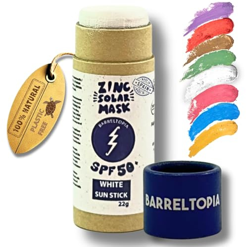 Barreltopia Surf Stick Solaire Visage 50+ Zinc Crème Couleurs - Protection Solaire Visage SPF 50 - Sunscreen Waterproof Éco Naturel