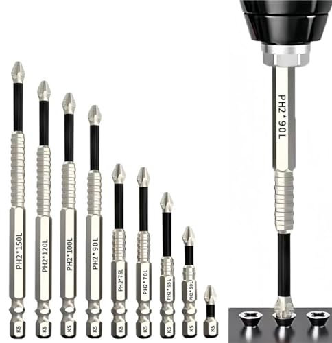 Generic High Magnetic Screwdriver Drill Bit Set, 25-150mm (9pcs), Cross Slot, Alloy Steel, Impact & Wireless Drill Compatible