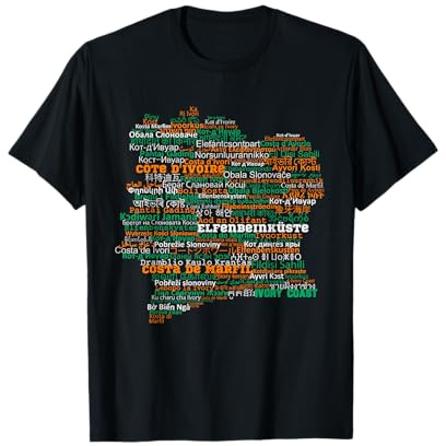 Costa d'Avorio Mappa Bandiera Colori Costa d'Avorio nelle lingue del mondo Maglietta