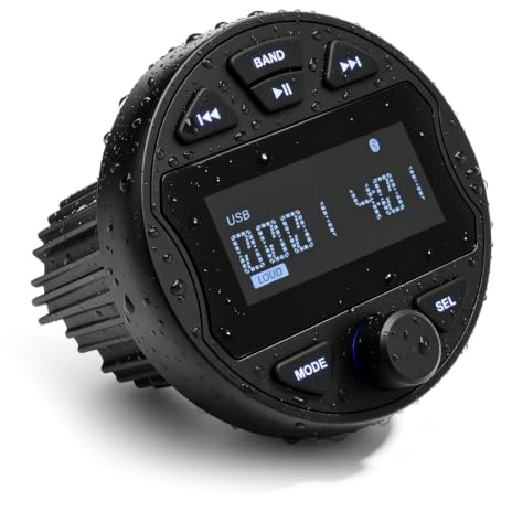 Avutrel Marine Stereo MP3-mottagare med digital radiostereo (AM/FM), BT-streaming, USB-anslutning och IPX6 vattentät skydd, lämplig för båtar, yachter och marinmiljöer, perfekt för båtägare