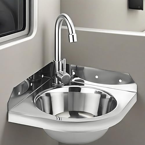 Éviers d'angle en acier inoxydable,Petit Évier Cuisine 1 Bac Mural,Lavabo de Salle de Bain Vasque avec Chaud et froid Robinet,Mini Lave-Main,pour L'intérieur et à L'extérieur, WC Jardin