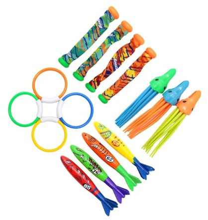 ICDKOYK Juguetes de Buceo, Juegos Divertidos para Piscina, Regalo, Aventura subacuática, fomenta la natación, Juguetes de Playa, baño, Juguete Piscina subacuática, Anillos Buceo, Palos , 15 Piezas