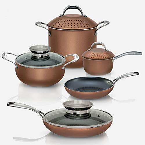 Pensofal, Set di pentole e padelle, Serie Magnifiqa®, 9 pezzi, Antiaderente, Magnilie inox, Adatta All' induzione, Utilizzabile in Forno, Interno Diamante 24K, Effetto Rame