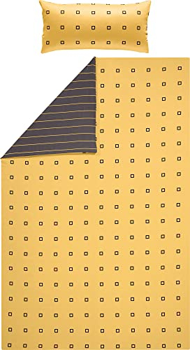 Erwin Müller Satin-Bettwäsche, Wendebettwäsche, 100% Baumwolle gelb-anthrazit Größe 40x80 cm / 135x200 cm - atmungsaktiv, temparaturausgleichend, mit Reißverschluss (weitere Farben, Größen)