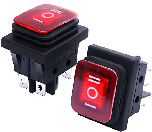 Taiss/2 pièces Interrupteur à Bascule Étanche ON/Off/ON DPST 6 broches 3 positions Commutateur à bascule avec rouge Indicateur LED 16A 250V AC pour Voiture Camion Moto Bateau KCD4-203N-R