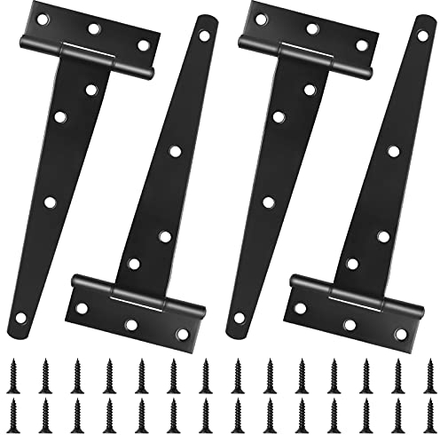 4 Pcs 150mm/ 6'' Charnières en T pour Porte en Bois Charnières Extérieur Noir Métallique Charnières Robustes T Charnières de Porte de Grange Antirouille avec Vis pour Fenêtres Clôture Porte de Remise