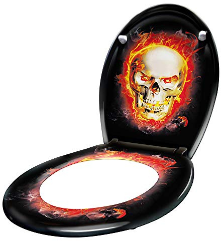 LARS360 WC-Sitz mit Absenkautomatik Universalgröße WC-Sitz aus Hartplastik Toilettensitz mit langsamer Absenkung antibakteriell Schädelflamme