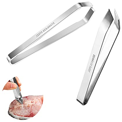 2 Pezzi Pinzette per Pesce,Pinza Leva Lische,Pinzetta in Acciaio Inox per Rimozione di Ossa,Pinzette da Cucina per Depilazione Incise