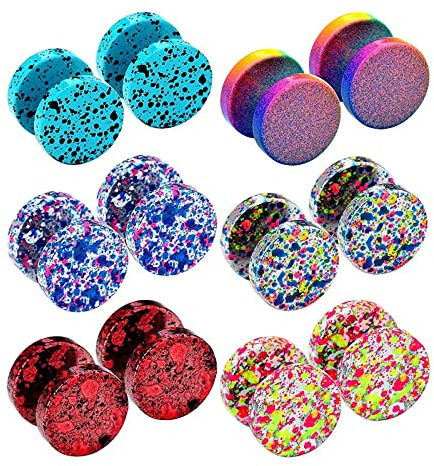 JewelryWe 6 Pairs Fake Plugs Faux Gauges Plugs Earring for Men Women Stainless Steel Dumbbell Ear Studs Fake Cheater Illusion Tunnel Ear