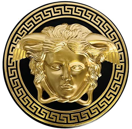Cinar Wandrelief Wandbild Medusa Kopf Mäander Schwarz-Gold Versac Stil 50.cm Handbemalt Retro Vintage Griechischer Kopf zum Aufhängen