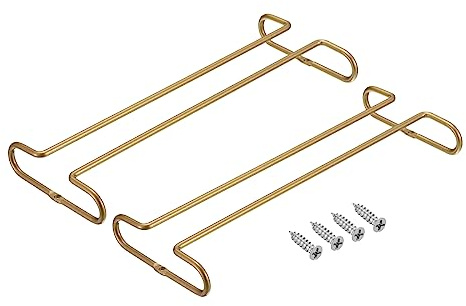 uxcell Wine Glass Rack Under Cabinet, 2Pcs 10-Inch Stemware Wine Glass Hanging Rack Stainless Steel Wine Glass Organizer Storage Hanger for 5mm Stemware Column, Gold