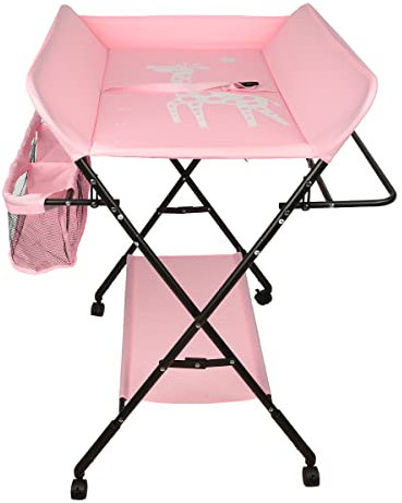 Table à Langer Pliante avec Panier de Rangement à Côté Structure en Fer Charge Max 25KG pour Nouveaux-Nés Design Ergonomique,Table à Langer Pliable et Portable-80 * 66 * 98cm (rose foncé)