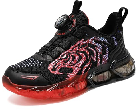 Xemuck Zapatillas deportivas para niños, modernas, con diseño de tigre, cómodas, transpirables, ligeras, para exteriores, para el tiempo libre, para correr, talla 28-39, Negro y rojo., 36 EU