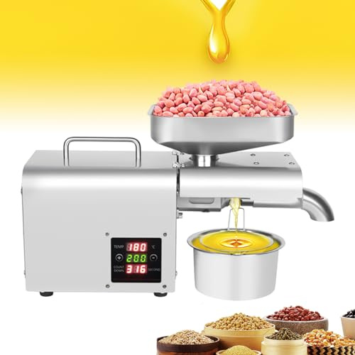 Commercial Automatic Oil Press Machine, Household Oil pressing machine, Nuts Seeds Oil Press Extractor Machine, Stainless Steel Digital Temperature Control (110V) (style1)