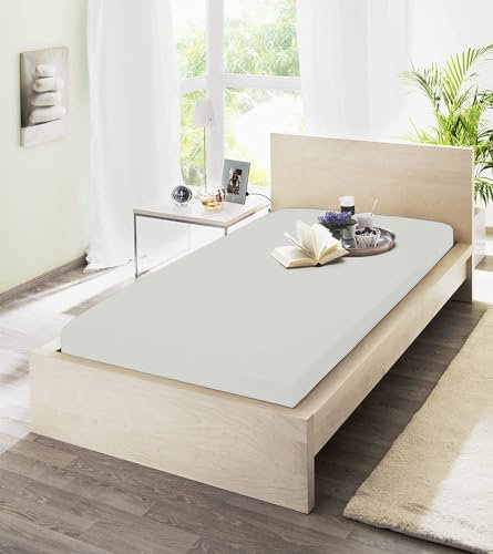 jilda-tex Spannbetttuch Elastic Jersey mit Elasthan (97% Baumwolle; 3% Elasthan) Markenqualität Spannbettlaken Verschiedene Größen (Silber, 180-200x200-220cm)