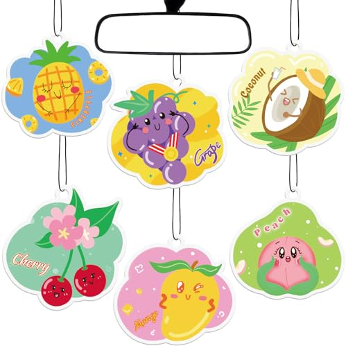 LA BELLEFÉE Duftbaum Auto, Car Air Freshener, Lufterfrischer Duftbaum, Duftanhänger Auto, Schubladen Schränke Duftanhänger 6 Duft Kokosnuss, Kirsche, Mango, Ananas, Pfirsich, Traube