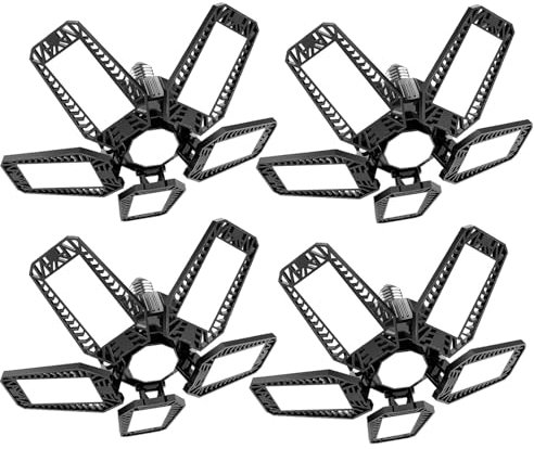 TASINUO Plafoniera LED Garage 160W 4 Pezzi, 16000LM 6500K Lampada Officina, 5+1 Deformabile Pannelli a Soffitto E27 per Cantina Palestra Negozio