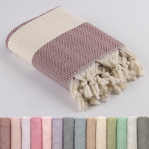 LUCIDUS - Telo mare, 100 x 180 cm, telo da hammam, sauna, picnic, spiaggia, asciugamano da spiaggia in 100% cotone, da donna e da uomo, extra leggero, rosso (Burgundy)