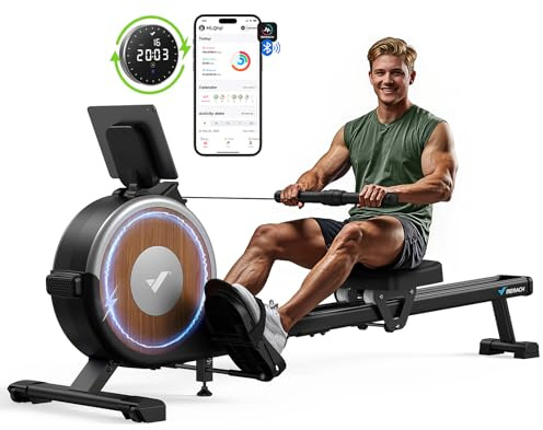 MERACH Rowing Machine for Home Gym, Magnetic Rower with 16 Levels of Quiet Resistance, Dual Slide Rails, 158 kg Weight Capacity, App Compatible (Self-Generated Power)