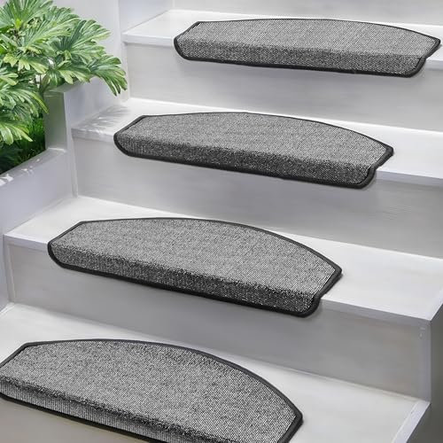 Björn&Schiller Treppenstufen Matten 65x25 cm, XL, Selbstklebende Stufenmatten 15er Set, Antirutschmatten für Treppen, Stufenmatten halbrund, Treppenschoner, Treppenteppich grau