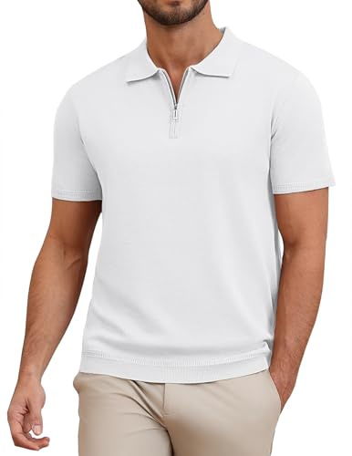 COOFANDY Men's Polo Shirts Short Sleeve Knitted Zip Neck Polo T-Shirt Cooling Summer Golf Shirt Polos