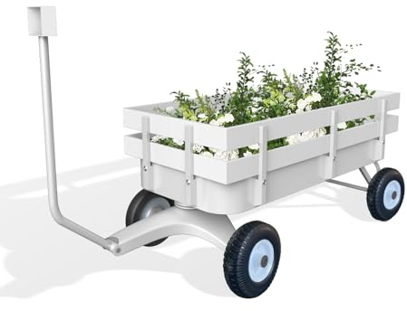 Vagón todo terreno blanco, carro de flores para niñas con asa, vagones de carga de acero utilitario con paneles laterales de madera extraíbles (blanco, pequeño)