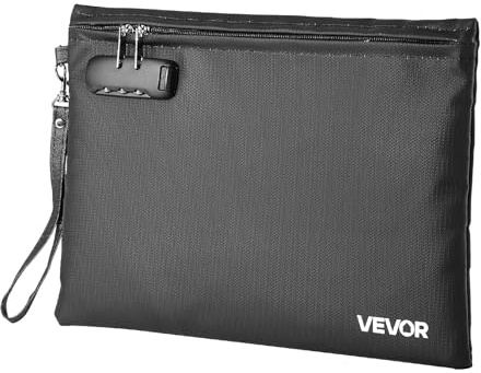 VEVOR Sac à documents ignifuge 1000°C, porte-documents anti-feu portable avec serrure, pochette de rangement ignifuge et étanche pour fichiers importants, passeports, pour maison, bureau, voyage