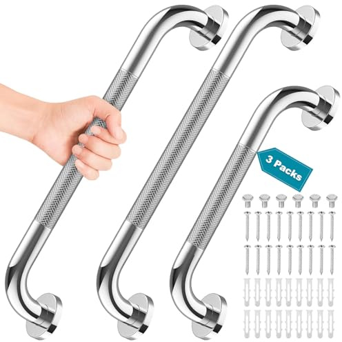 Tetutor 3 Pack Grab Bars for Bathtubs and Showers, 16-Inch and 12-Inch Anti-Slip Bathroom Shower Grab Bars for Seniors Wall, Safety Handicap Grab Bars Stainless Steel,Shower Handle for Elderly