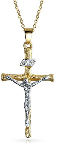 Bling Jewelry Ciondolo Crocifisso Inri Con Croce Tradizionale Cristiana Religiosa Placcato In Oro 18K Per Donne E Uomini