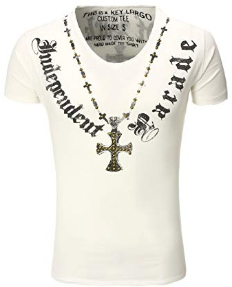 Key Largo T-Shirt T Independent V-Neck Kreuz Nieten Print weiß XL