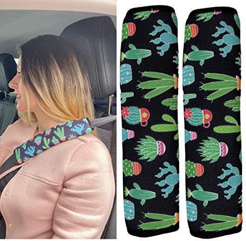 HECKBO 2x Funda de cactus para cinturón de seguridad para adultos, protector para el cinturón de seguridad, almohadilla para el hombro, almohadilla para el cinturón: protege de los cortes del cinturón