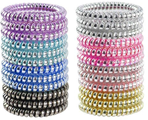 Winrase 24pcs Colorful Spiral Phone Cord Hair Ties Elastics Coil Hair Ties Waterproof Hair Coils Ponytail Holder for Women Girls
