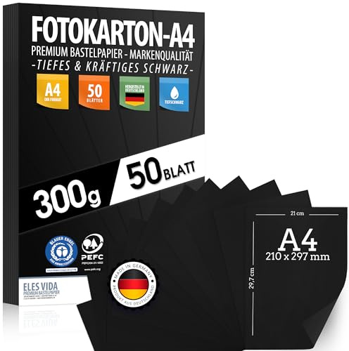 50 hojas de cartón fotográfico negro PROFI A4-300 g/m² intenso - juego de tarjetas de cartón para hobby, niños y hojas de bricolaje, accesorios de artesanía para álbumes de fotos