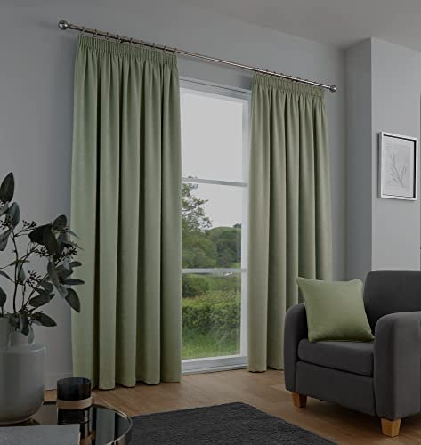 Fusion - Galaxy - Pair of Dim-out Pencil Pleat Curtains - 66 Width x 54 Drop (168 x 137cm) in Green