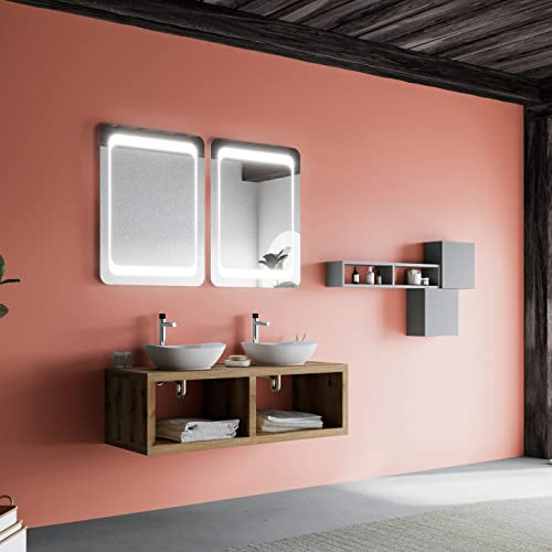 Kiamami Valentina - Mobile bagno a giorno 120cm rovere naturale doppio lavabo appoggio | Lagos