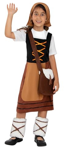 Funidelia Costume da pastorella per bambina, Include abito, scaldamuscoli, fazzoletto e bisaccia, Natale - Tenuta per bambini per feste, Carnevale e Halloween - Taglia 5-6 anni