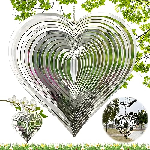 WTpin Carillons à Vent pour Extérieur en Forme de Coeur, Carillon à Vent 3D en Acier Inoxydable, Romantique Jardin Décoration Carillons éoliens, pour Fenêtrede Terrassede Jardin, Extérieur(15x15cm)