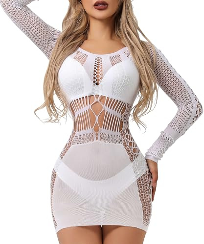 XIUSEMY Ropa Interior de Mujer Sexy Babydoll Bodycon Vestido de Red Bodycon Body Teddy Chemise Lencería de Dormir(White)