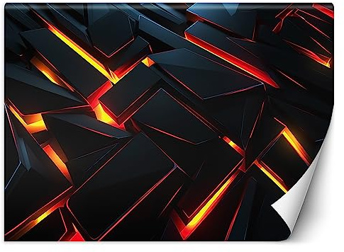 Feeby Papier Peint Intissé Néon Gamer Gaming 350x245 cm noir XXL Moderne Décoration Murale Tableaux Muraux Tapisserie Salon Chambre à coucher Adolescent Effet 3D