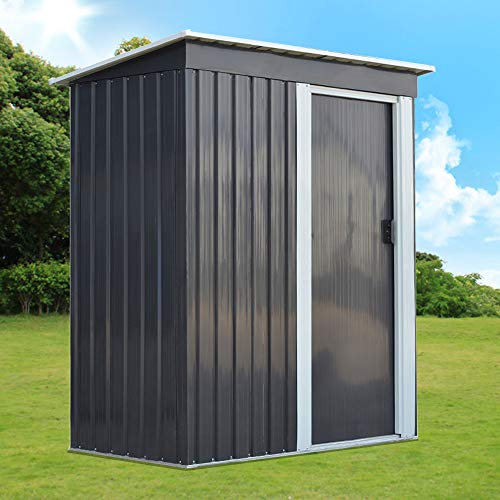 5X3FT Storage Shed Metal Garden Apex Roof Shed Metal Flat Roof Shed Door at 5FT side (5X3FT)