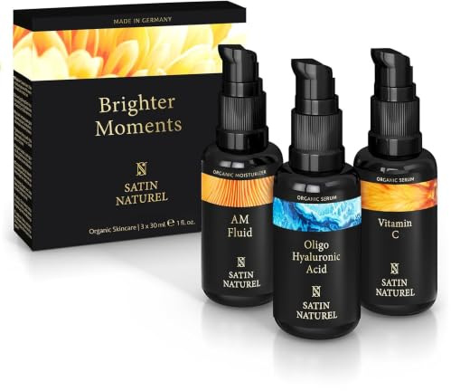 Satin Naturel Lyxigt Presentset för Kvinnor 3 x 30 ml - Wellness Beauty Set med Vitamin C Serum, Hyaluronsyraserum & Beauty Fluid med Ceramider på Ekologisk Aloe Vera