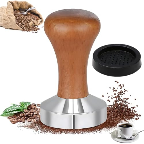 Tamper à Café,Espresso Tamper 51mm Presse à Cafés avec Manche en Bois Tasseur de Café en Acier Inoxydable Tasseur Presse à Café pour Cafetières et Amateurs