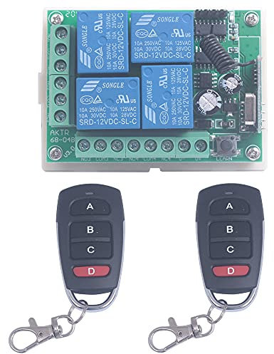 SUYUKUFU 12V, 4 canali, interruttore di controllo remoto senza fili, trasmettitore, ricevitore, interruttore a leva istantanea, parti per porta del garage, aprimotore, 12 V, 2 telecomandi