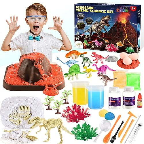 Gifitizi Experimente für Kinder ab 6, Kristalle Züchten & Dino Ausgrabungsset für Kinder & Vulkanausbruch, Dinosaurier Spielzeug ab 5 6 7 8 Jahre Jungen, Geschenke für Kinder Spiele ab 5 6 7 Jahre