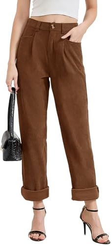 Alaster Queen Pantalon en velours côtelé pour femme Pantalon à taille élastique Vêtements décontractés de rue pour femme, marron, XL