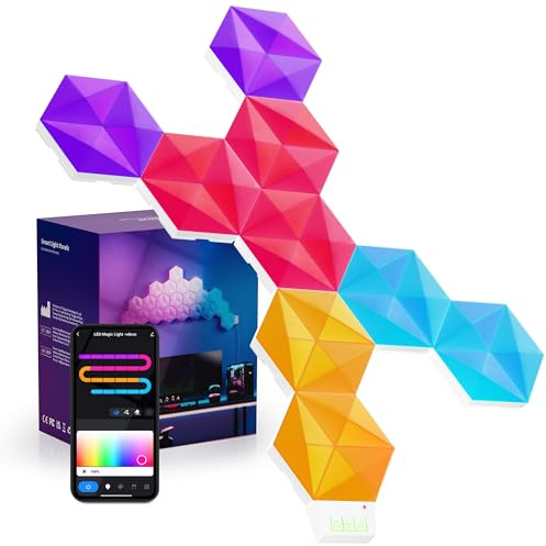 Smart Hexagon LED Panel, Large LED-Wandleuchten mit RGB-IC, DIY Farbwechsel, Musiksynchronisation, Zeitschaltuhr, funktioniert mit Alexa Google Assistant für Innendekoration, Gaming-Dekoration, 9 Pack