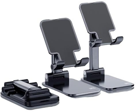 Juinteo Universal Adjustable Phone and Tablet Stand - Foldable Cradle Dock for iPhone, Samsung Galaxy & All Smartphones (Black)