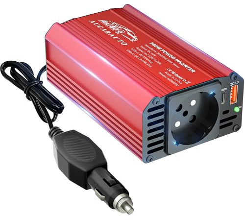 AUCARAUTO Aggiornamento convertitore di tensione da 300 W, inverter da 12 V a 230 V, con PD 65 W & QC3.0 da 18 W, caricatore USB per auto e presa auto, ricarica il tuo laptop, iPad, iPhone e altro